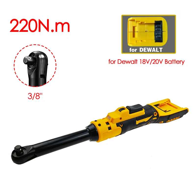 3/8Inch Cordless Ratchet Wrench Extended Head Removal Screw Nut 220N.m Electric Driver Power Tool for Dewalt 18V 20V Battery
