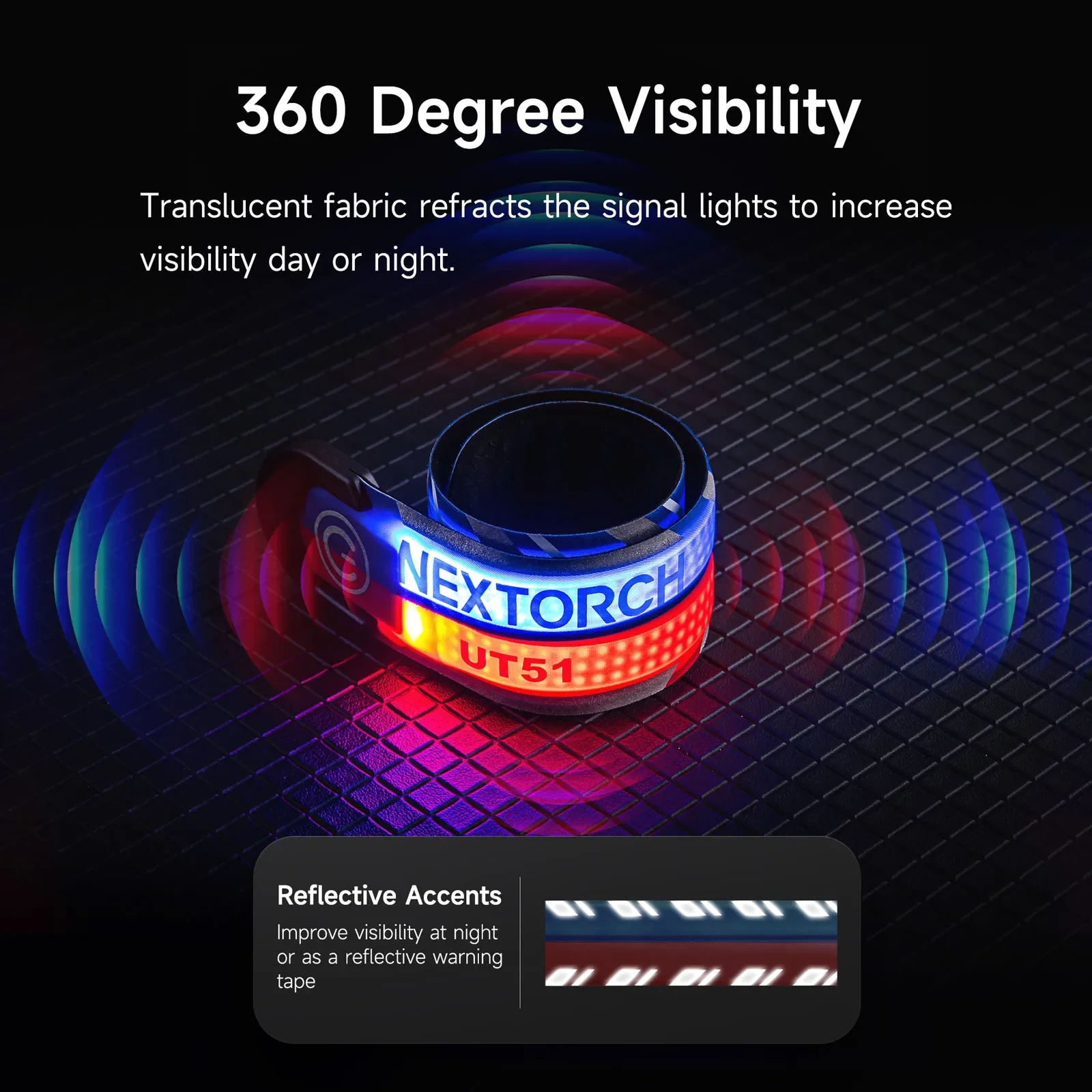 NEXTORCH-Bracelet d\'avertissement flash LED rouge et bleu UT51, course de nuit, cyclisme, extérieur, type d\'anneau lumineux à 360 degrés, type C