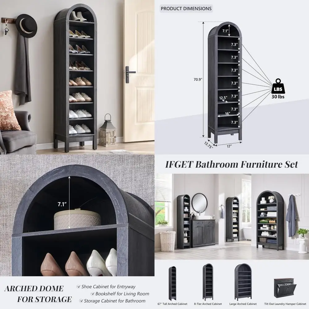 رف أحذية خشبي مقوس مكون من 8 طبقات و16 زوجًا مع أرفف قابلة للتعديل ورفوف خزانة قائمة بذاتها