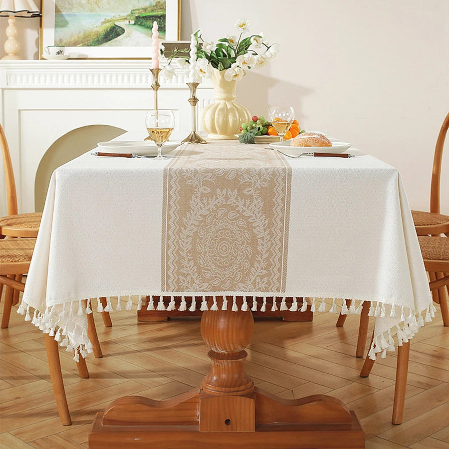 Battilo Vintage Rectangle Tablecloth Linen Table Cover Waterproof Stain Resistant Table Cloths for Dining Table Kitchen Decor