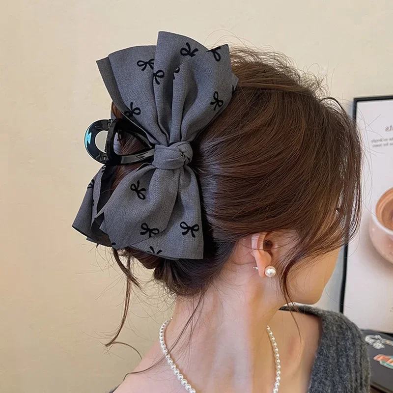 الكورية الأزياء القوس مقاطع الشعر للنساء الاكريليك القماش دبوس الشعر مخلب كبير القرش كليب مزاجه أنيقة إكسسوارات الشعر جديد #2