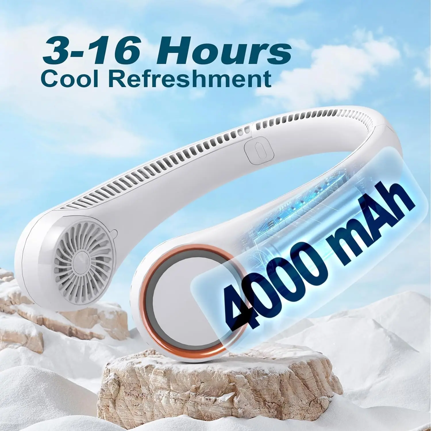 

Neck Fan: Portable Personal Neck Cooling Rechargeable Bladeless Fan - Hands Free 3 Speed 4000 MAh Battery USB Operated