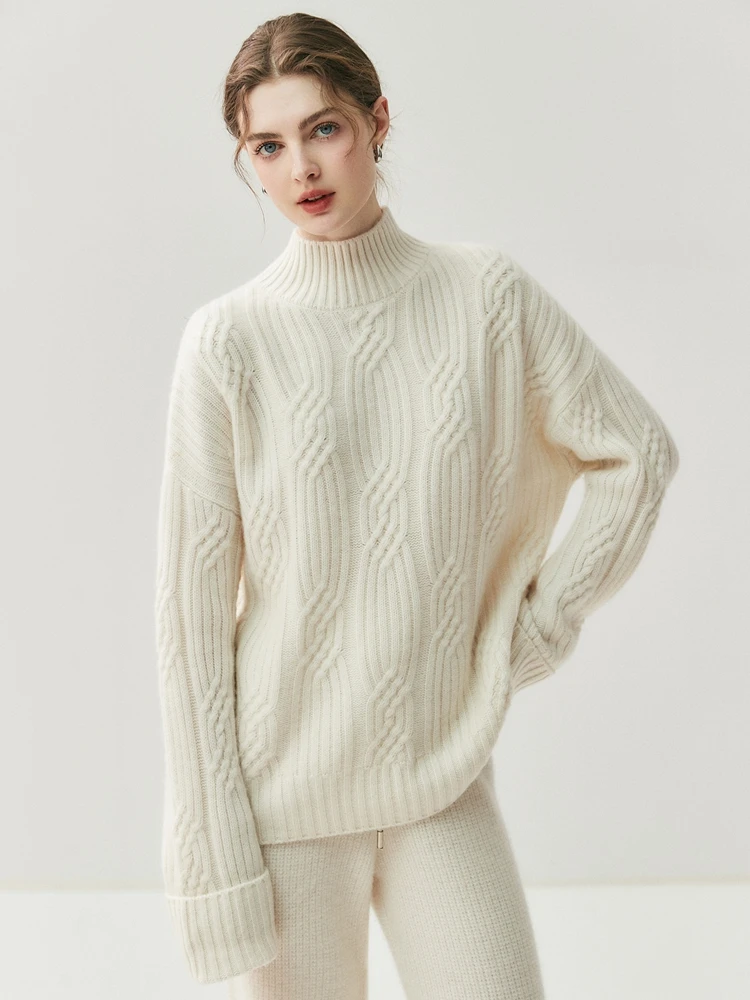 TLOML المرأة وهمية الرقبة البلوز 100% سترة الكشمير المعين سميكة متماسكة الخريف الشتاء نمط فضفاض غير رسمي الكشمير تريكو #3