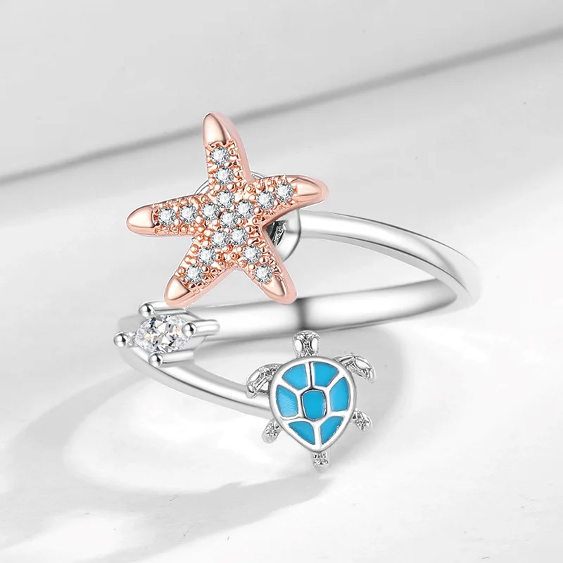 Bohemia Anti Stress Anxiety Fidget Spinner Starfish Turtle Finger Ring for Women Summer Holiday Jewelry Rotating Freely Rings