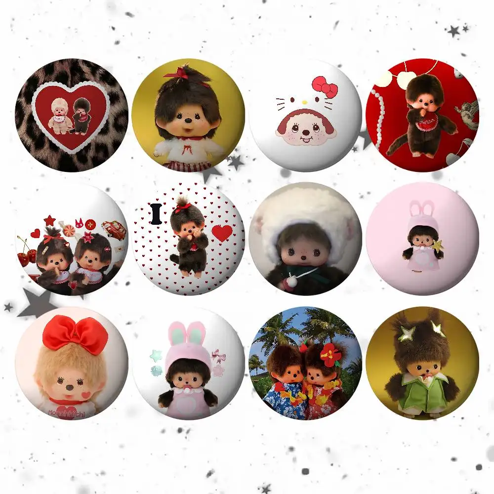 M-Monchhichi Cute Badges Fashion New Hip Hop Versatile Round Metal Badge Cartoon Pin Gift Wholesale