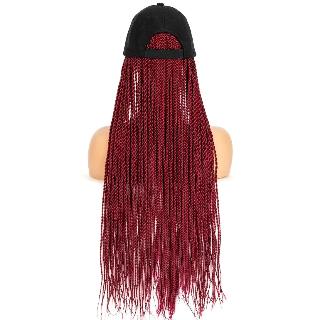 WIGERA Long 24inch Braided Synthetic Wig With Baseball Cap Hot Sale Two-strand Spring Braids Bug# Hair Extensions With Hat