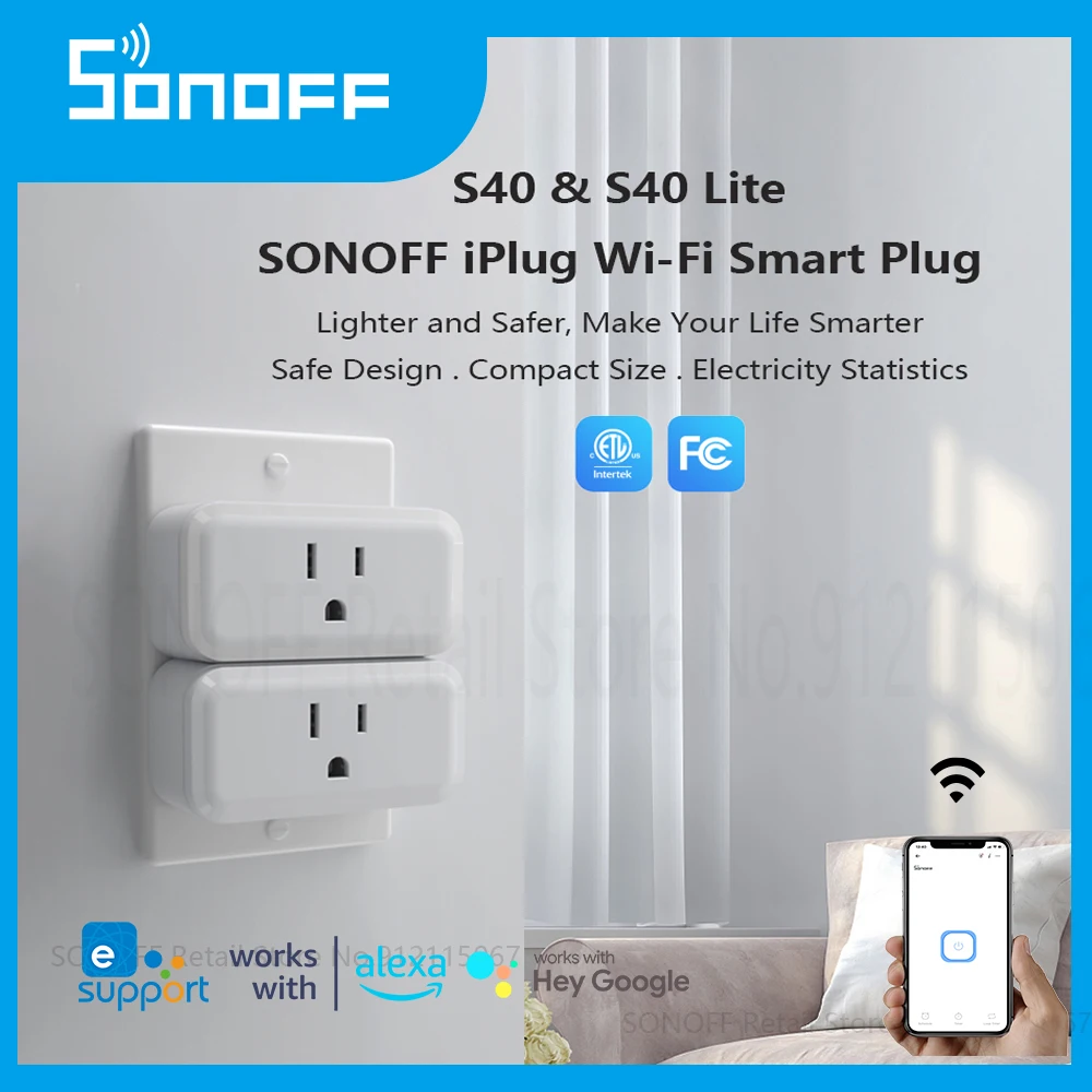 SONOFF S40/Lite iPlug Wi-Fi Smart Plug Socket Power Consumption Measure Monitor Energy Usage Overload Protection Remote Control