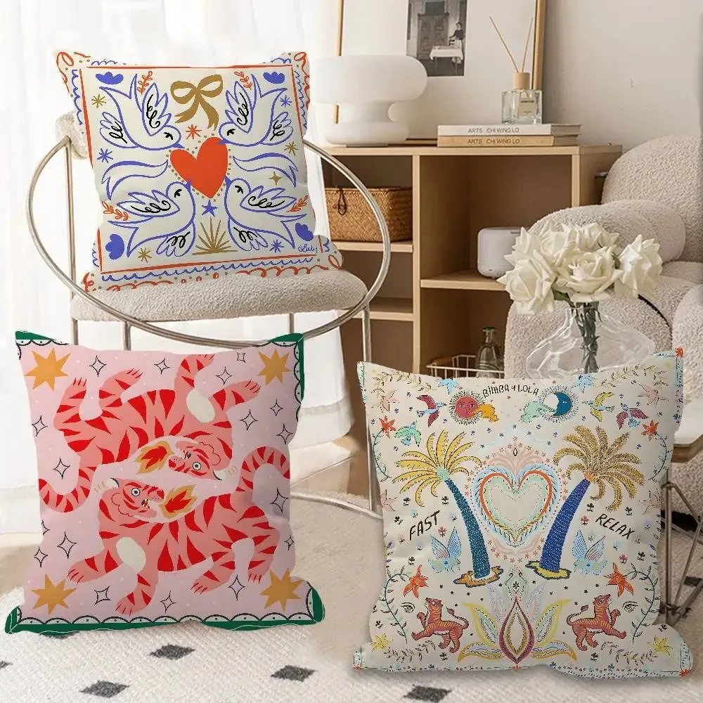 Bohemian Tiger Palm Pillowcase Double Sided Print Soft Linen Pillow Cover With Hidden Zipper Decor Sofa Spirited Cozy Vibe Gift
