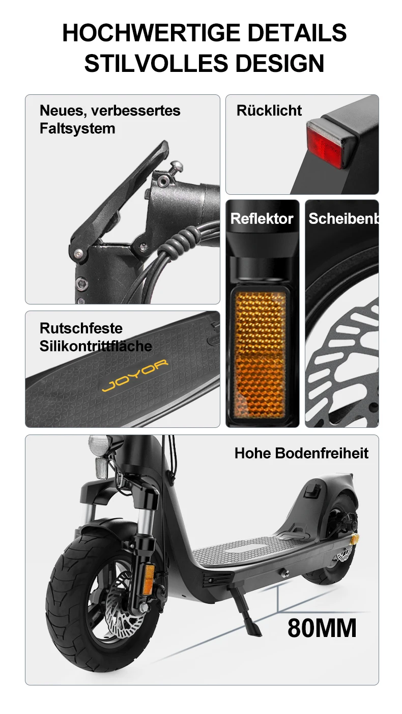 JOYOR C10E(ABE) Elektroroller für Erwachsene E-Scooter 48V10.4AH Akku 10'' Reifen Scheibenbremsen City E-Roller – Detail 9