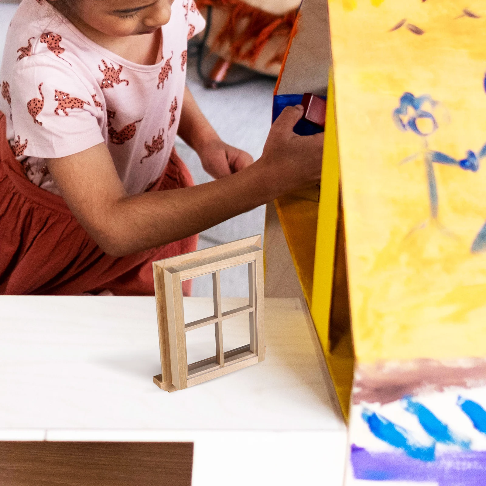 2 pezzi Mini finestra a quattro griglie Puzzle Materiali Mobili per la casa Modello in legno Giocattoli Accessori per decorazioni interne simulati