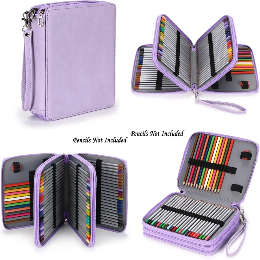 

BTSKY Deluxe Пенал из искусственной кожи для цветных карандашей - держатель для карандашей на 120 слотов с ручкой и ремешком Удобный цветной пенал для