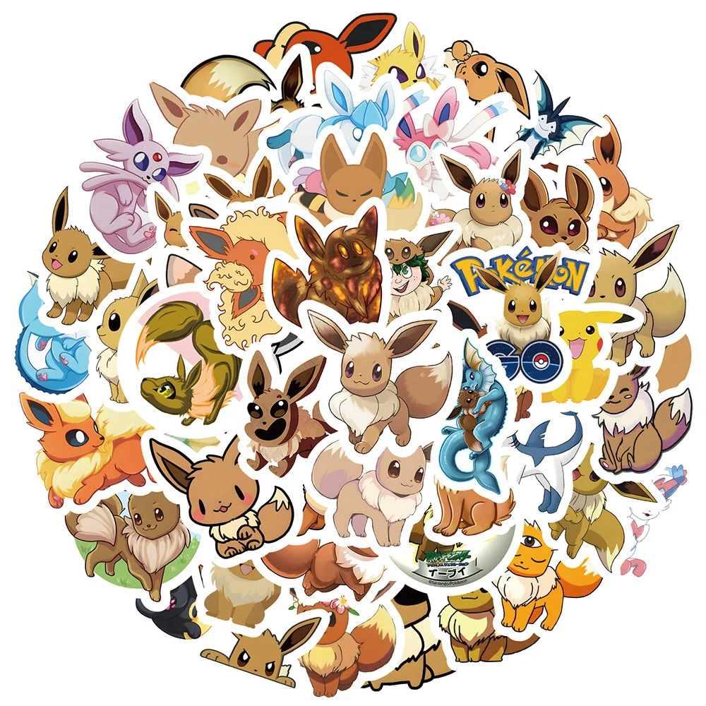 10/30/50pcs Cute Cartoon Anime Pokemon Eevee Graffiti Stickers Laptop Water Bottle Phone Fridge Funny Kid Toy Decoration Sticker