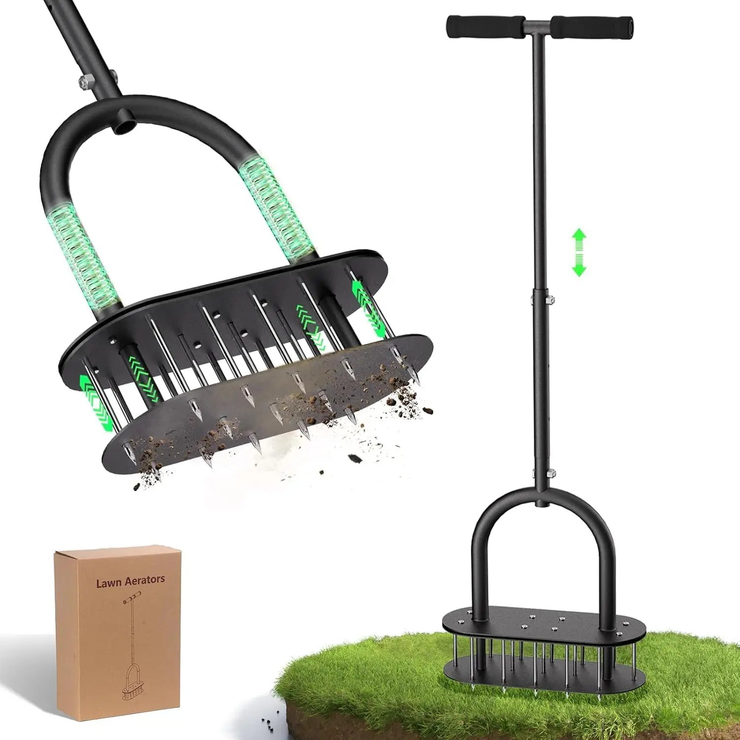 

Automatic Lawn Aerator with 15 Iron Spikes, Pre-Assembled for Easy Yard and Garden Soil Aeration