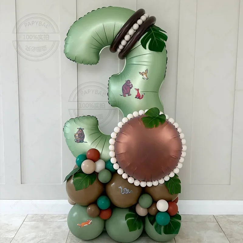 53 Uds. De decoraciones de cumpleaños de dinosaurio, juego de Globos de dinosaurio con números verdes de aguacate, suministros para primera fiesta de cumpleaños para niños, Globos de dinosaurios