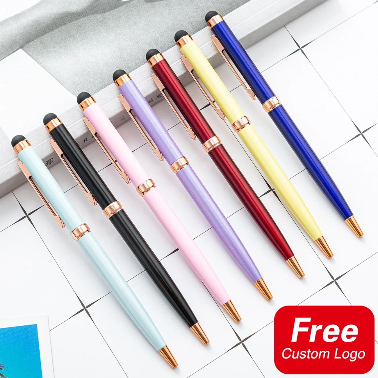 10Pcs Metal Capacitive Touch Screen Microfiber Stylus Ballpoint Pen Gift for Cellphone Custom Logo Gift Writing Roller Pens