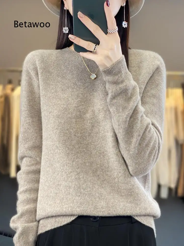 Women Seamless Wool Knit Sweater Round Neck Pullover Relaxed Fit Soft Knit Base Top Suitable For Spring Autumn Winter Daily Out