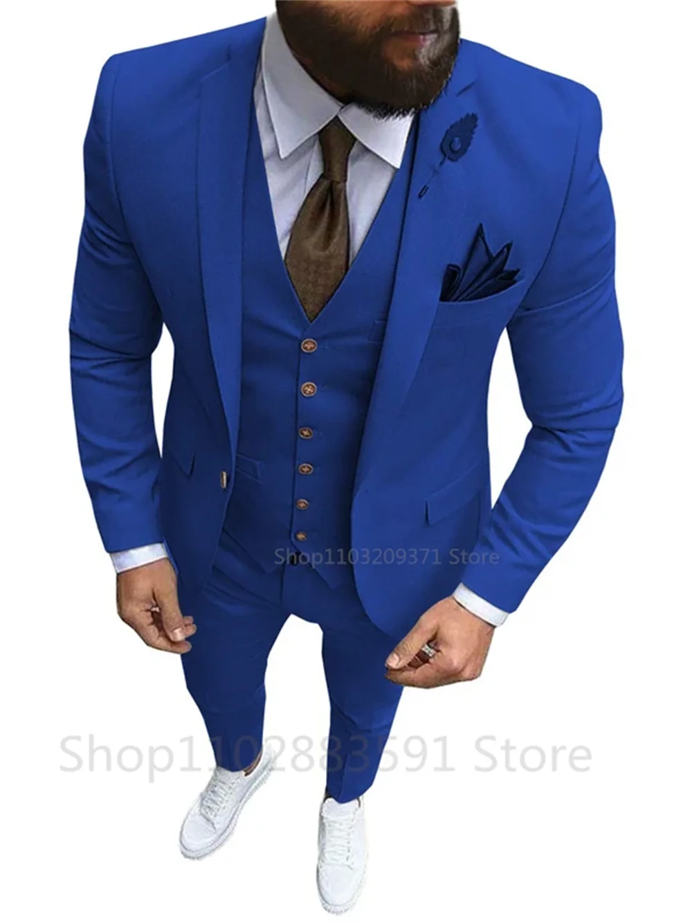 3 Piece Solid  Men Suits for Wedding Party Business Formal Groom Tuxedos One Button（Blazer+Vest+Pants）Slim Fit Costume Homme