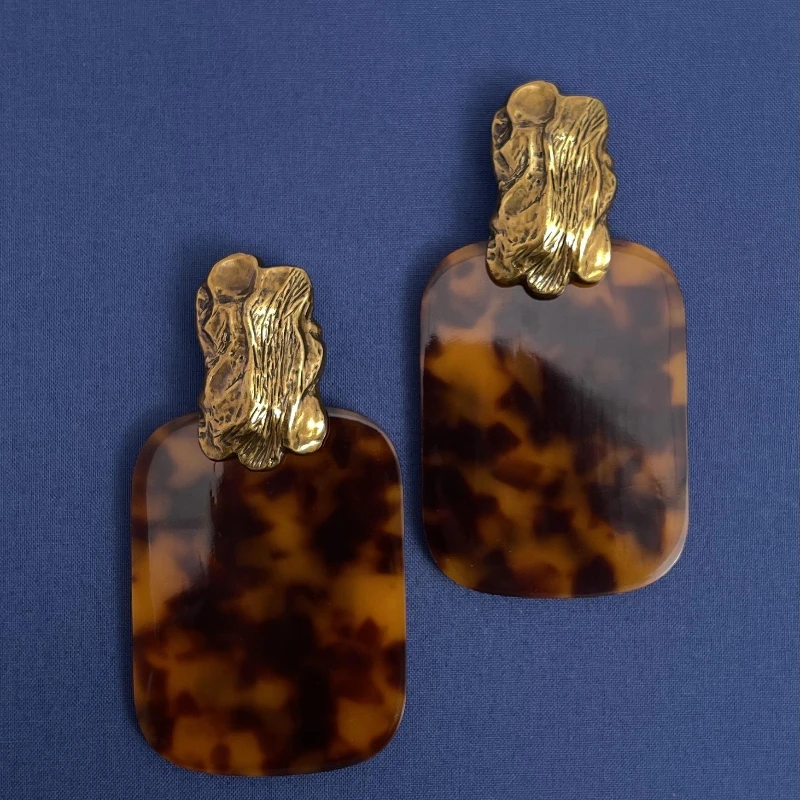 

Винтажный квадратный акриловый кулон, черепаховые серьги, большие зажимы для ушей, женские французские дизайнерские роскошные ювелирные изделия