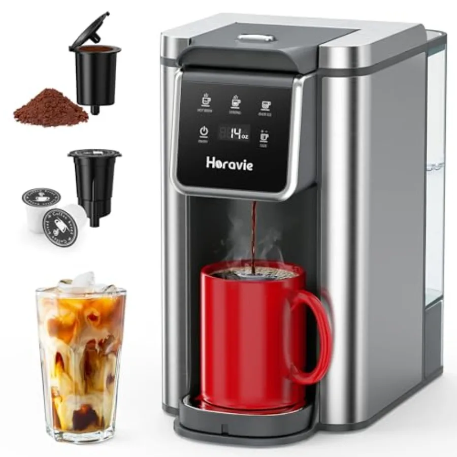 

Кофеварка для одной порции, для капсул K-Cup и молотого кофе, для горячего и холодного кофе, с функцией кнопочного управления, объемы заваривания от 6 до 14 унций, 50 унций R