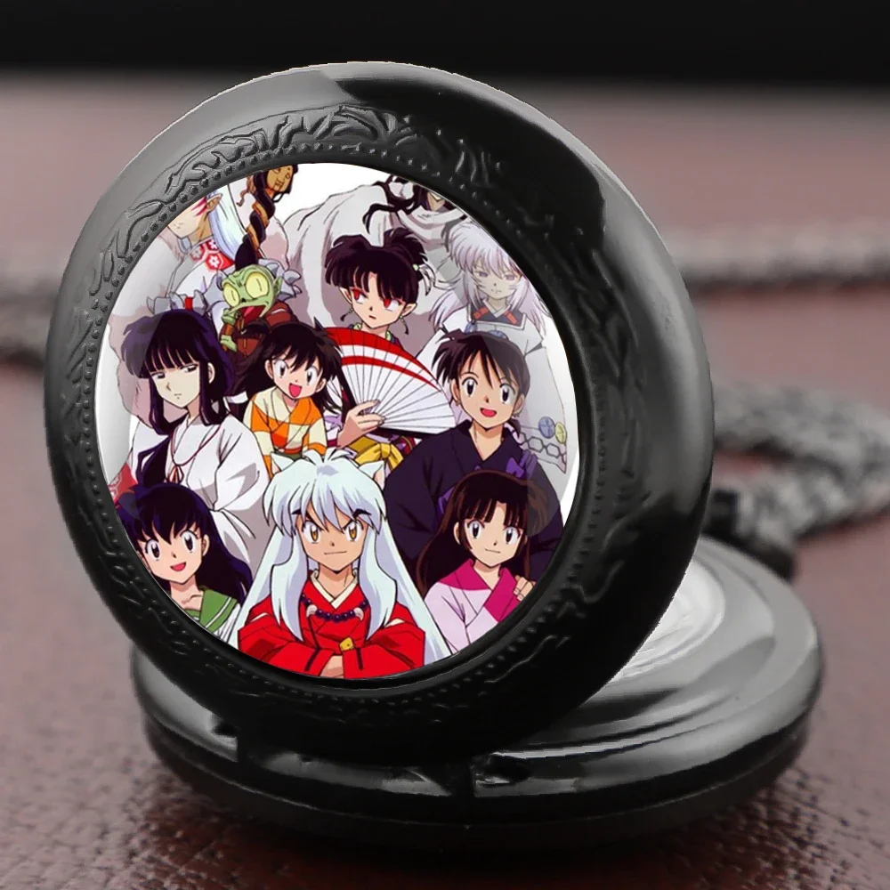 Jam Saku Kuarsa Hitam Desain Anime Dial Arab Vintage Aksesori Liontin Wanita Jam Tangan Pria Hadiah Anak-anak