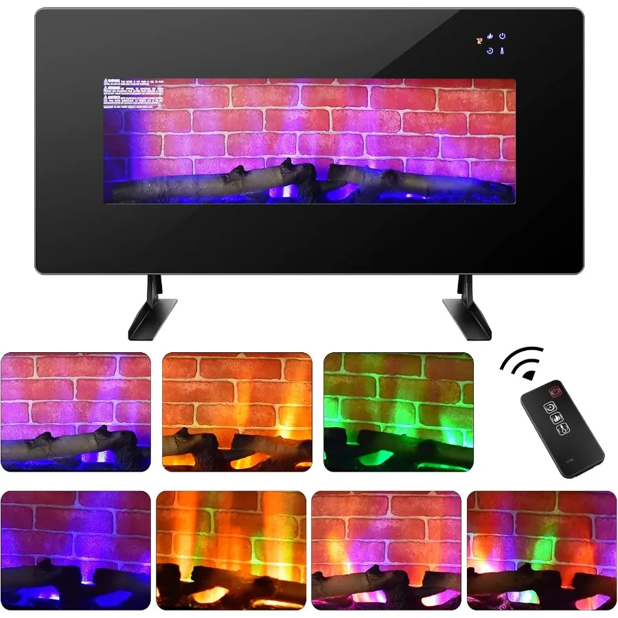 

36-дюймовый электрический камин, настенный и отдельно стоящий каминный обогреватель с дистанционным управлением для внутреннего использования, регулируемая температура