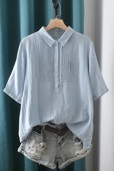 

Loose Cotton Linen ort Sve irt Brand Women's Casual Ne Pullover Summer Faion Pure Color Commute Sle