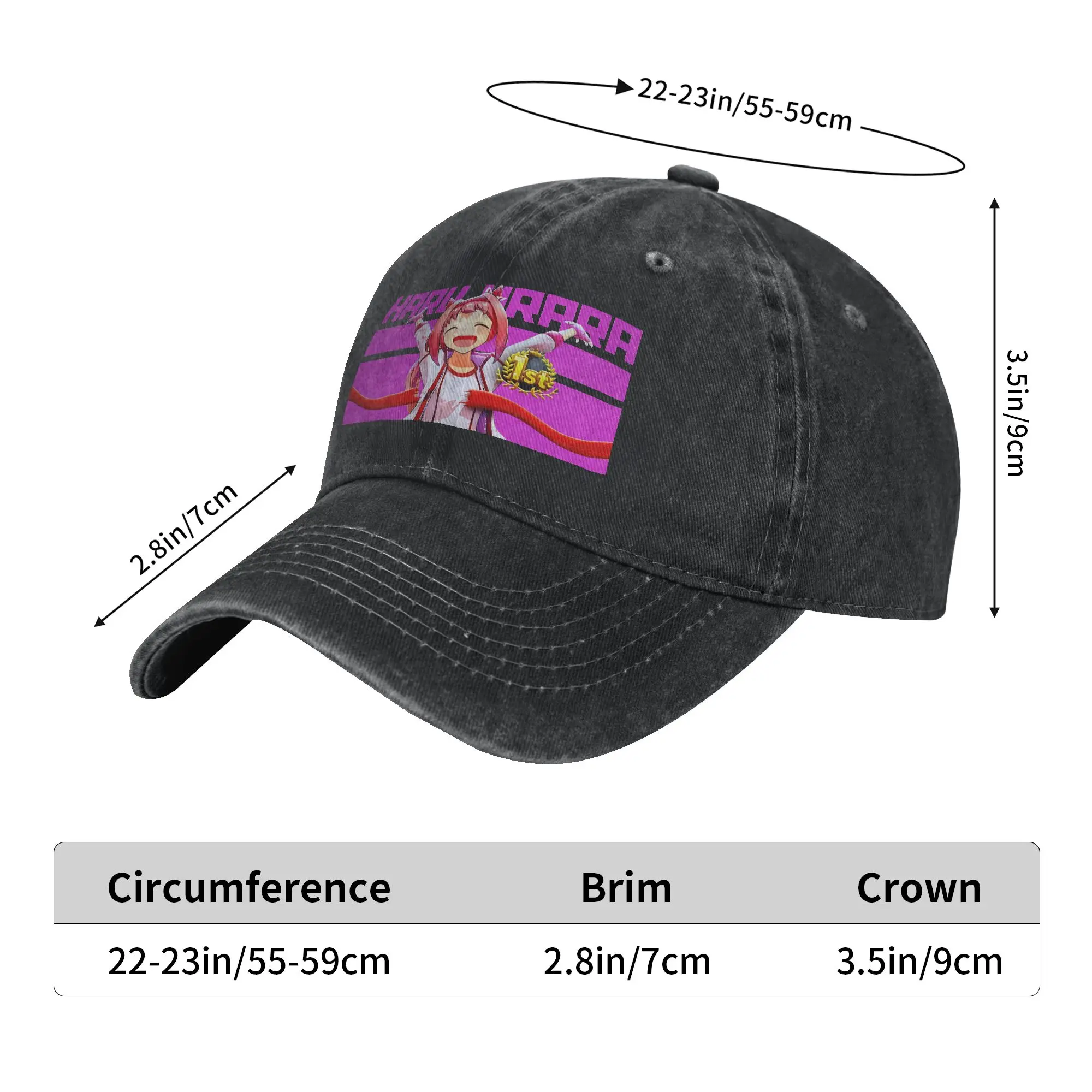 Haru Urara Anime Sun Baseball Cap  Street Style Women Men Washed Hats Sun-Proof Print Tennis Skate Snapback Cap Gift Idea