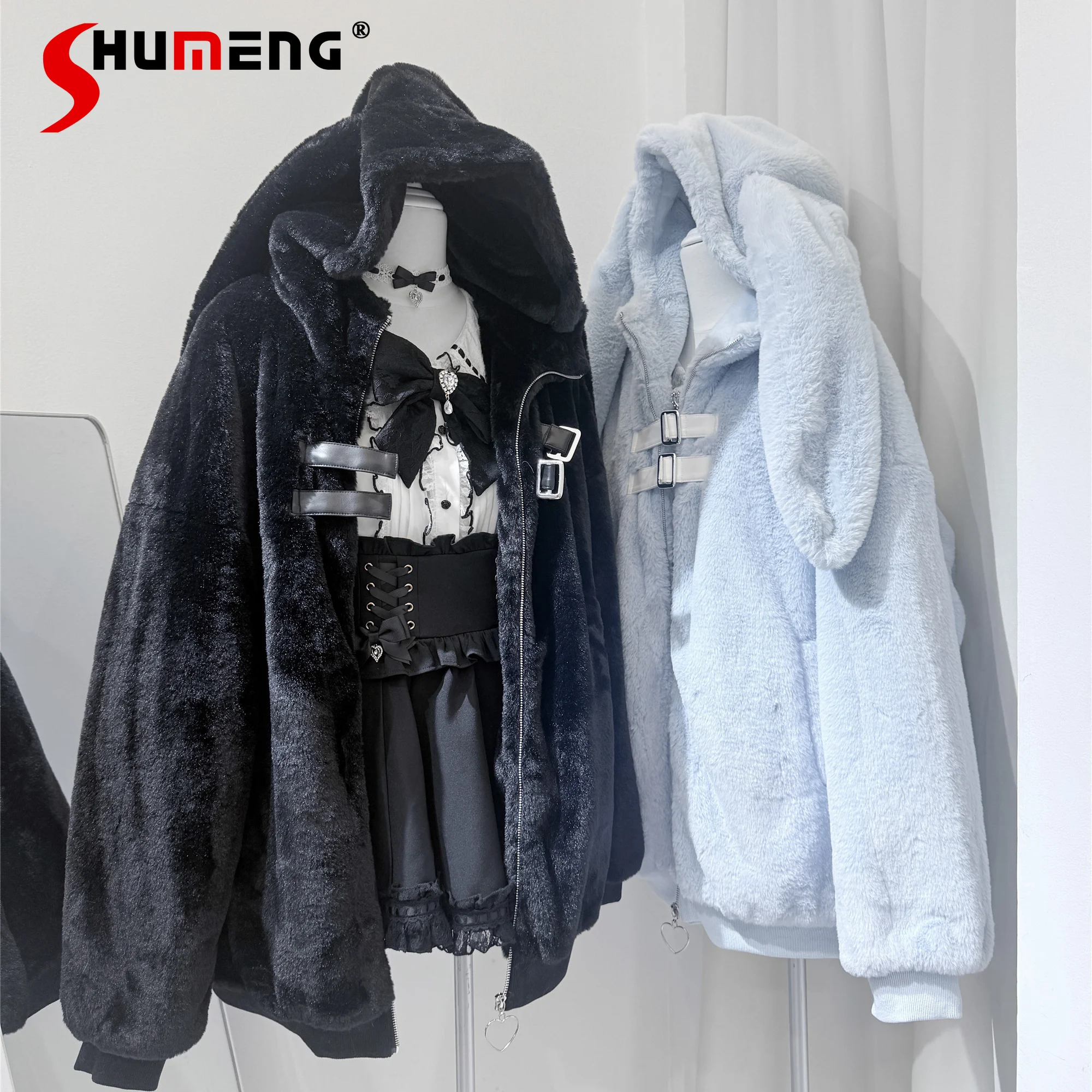 

Subculture Готическая черно-белая теплая мягкая плюшевая куртка, зимняя новая милая крутая модная куртка из искусственного меха для девочек, женская свободная шуба