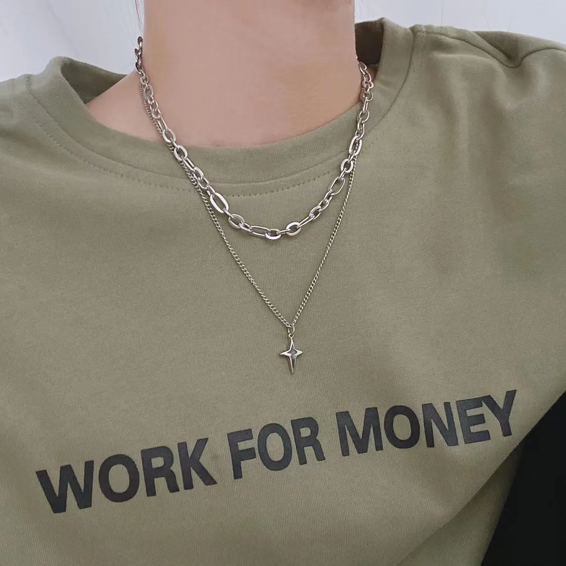 فاسق الفولاذ المقاوم للصدأ نجمة الهندسة قلادة قلادة للرجال الهيب هوب عناصر المجوهرات #3