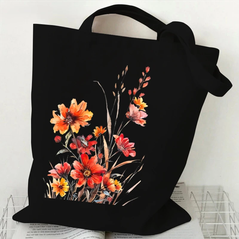 Bolso de mano de lona con estampado Floral para mujer, bolsa de hombro con estampado de flores, estilo bohemio, para compras, para adolescentes