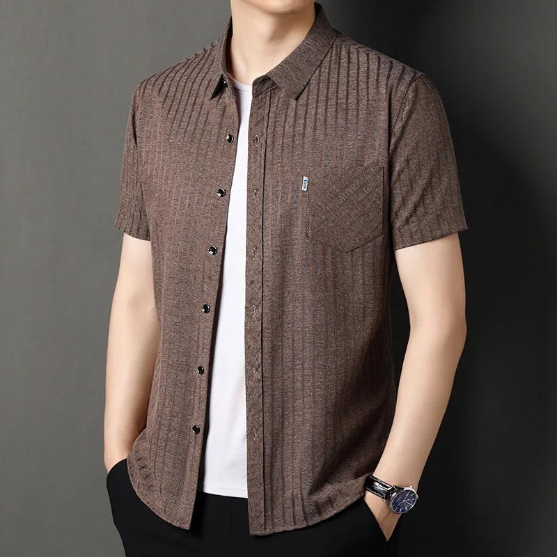 Mulberry Silk Short-sleeved Shirt Men's Middle-aged Summer New High-end Loose Casual Real Pocket Half-sleeved Shirt