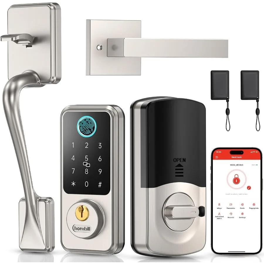 Keyless Entry Smart Locks Set met toetsenbord Nachtschoot voor voordeurgreep AutoLock-functie in matzilveren afwerking Ideaal voor Airb