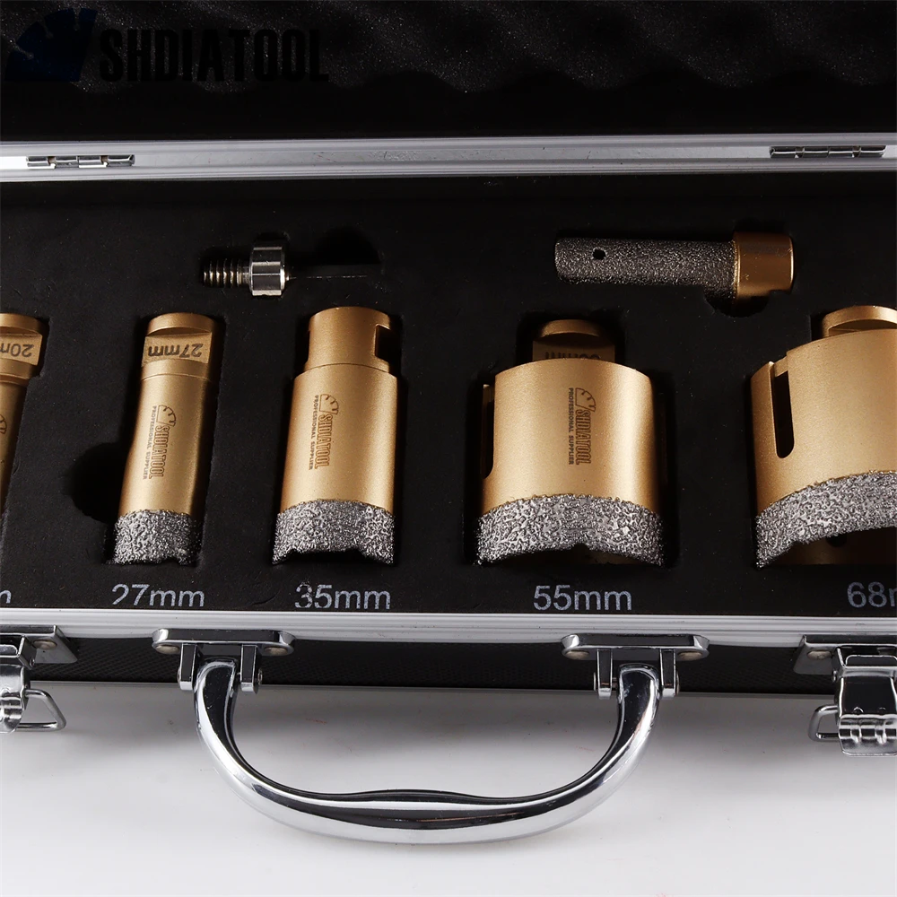 SHDIATOOL 7 pezzi Dia20/27/35/55/68mm punte diamantate + corona di fresatura da 20mm + adattatore esagonale M14 Kit sega a tazza in ceramica di marmo