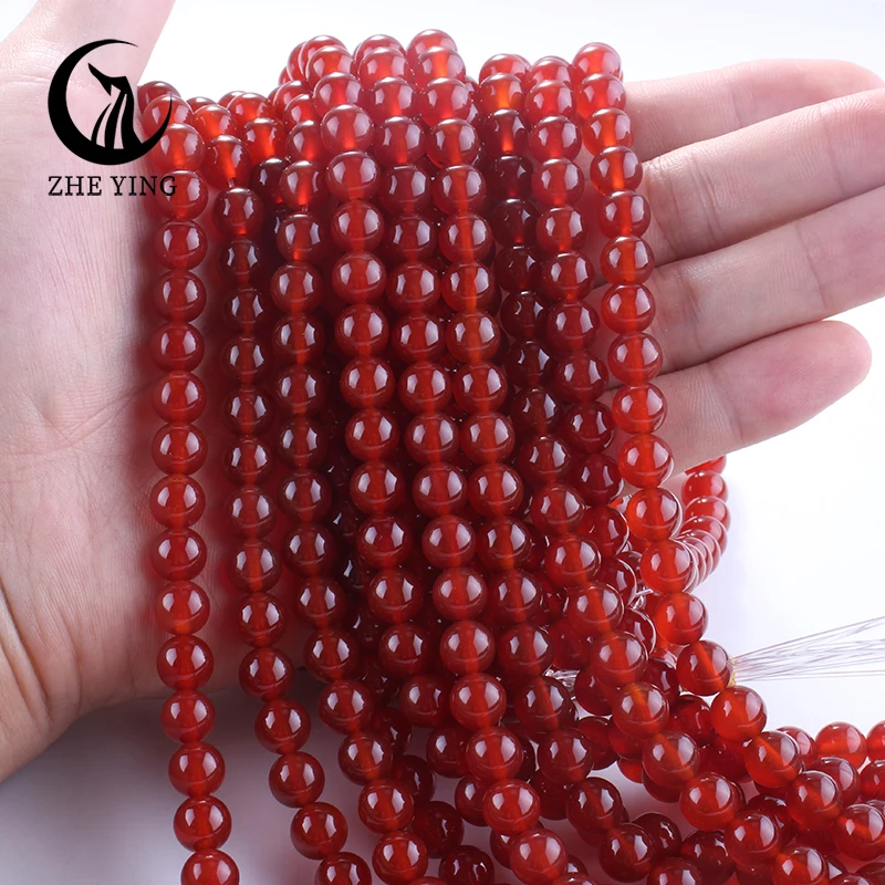 Zhe Ying Natural Carnelian Beads Round Loose Gemstone Beads For Jewelry Making DIY Bracelet Necklace Accessory Strand 15''