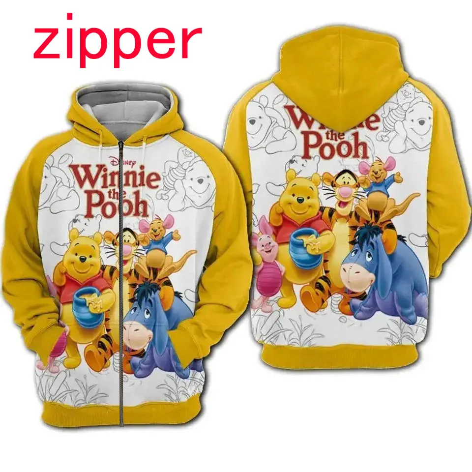 Spring and Autumn 3D Printing Winnie The Pooh New Men\'s Pullover Women\'s and Children\'s Cosplay Large Fashion Zipper Hoodie