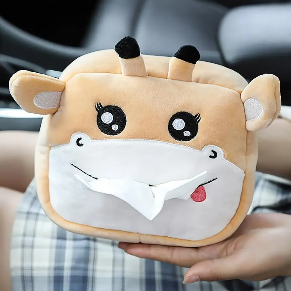 Useful Zipper Design Comfortable Cute Cartoon Plush Napkin Holder Stain-resistant Car Tissue Dispenser for Auto