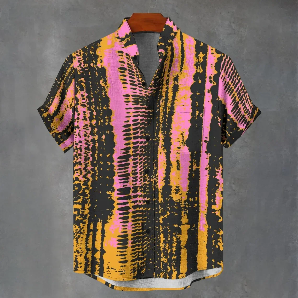 

2025 New European and American 3D Fashion Printed Loose Trendy Linen Short Sleeve Stand up Cardigan Hot Selling Fashion Style