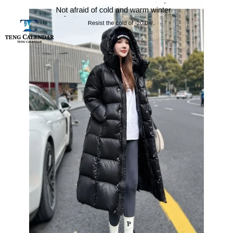 

Winter Down Jacket, Extremely Cold Thick Black Gold Seven Grid Long, Ultra Thick 90% White Goose Down Jacket, Women's New 2024