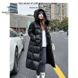 Winter Down Jacket, Extremely Cold Thick Black Gold Seven Grid Long, Ultra Thick 90% White Goose Down Jacket, Women's New 2024