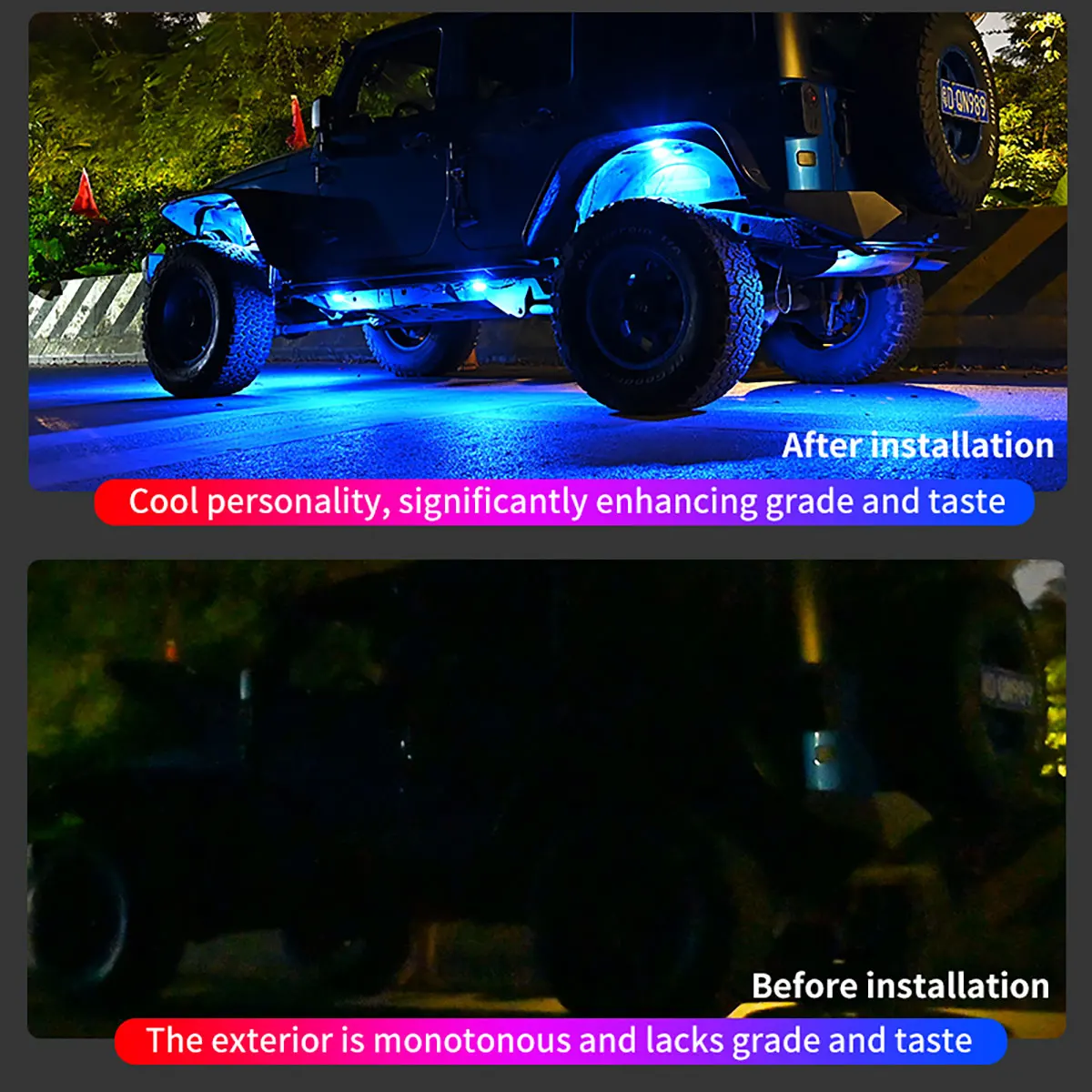 Neon Car Chassis Light Rock Atmosphere Lamp App & Remote Control Auto RGB LED Underglow Lamp for Off road SUV ATV Jeep 1 in 4