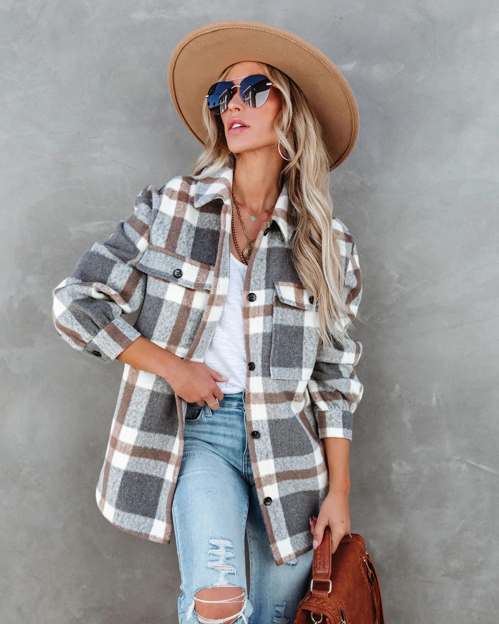 

New Women Vintage Oversized Long Sleeve Plaid Shirt Blouse Tops Ladies Casual Autumn Winter Button Down Loose Lapel Pocket Shirt