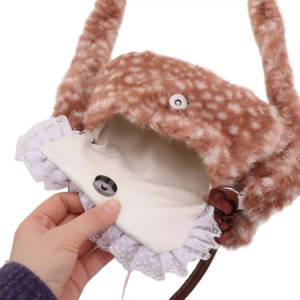 

Funny Lace Deer Spotted Shoulder Bag Bow Cute Crossbody Bag Preppy Style Cartoon Furry Handbag Women