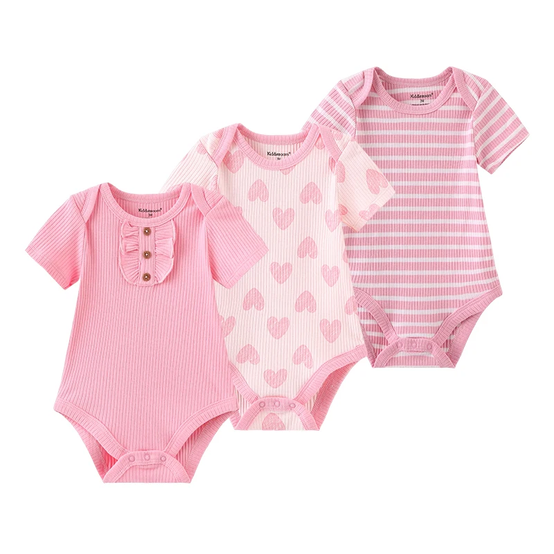 3-Piece Summer Baby Girl Bodysuits Cartoon Newborn Soft Cute Infant Onesies Clothes