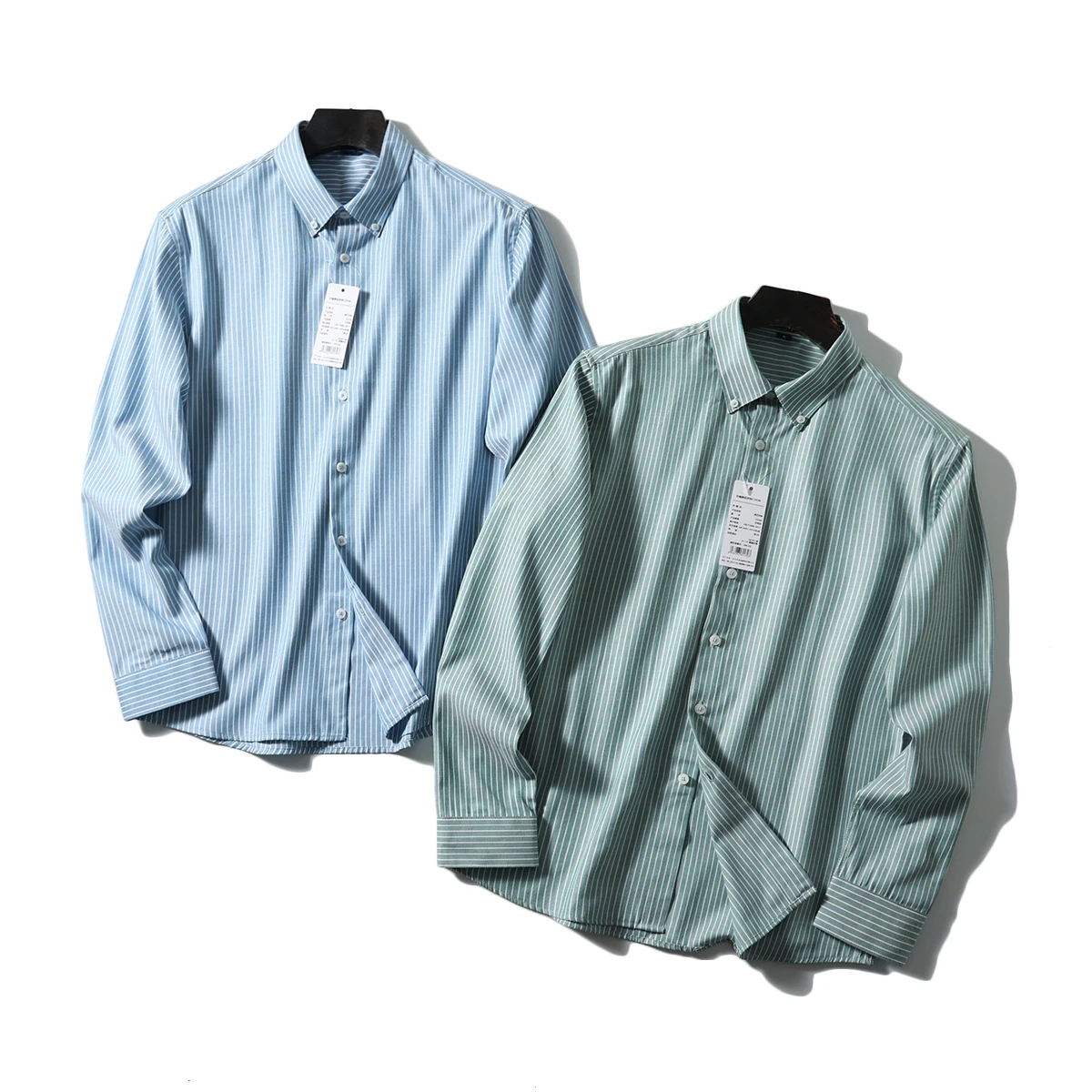 

Store Quali Мужская длинная све irt Цветная тканая одежда из чистого хлопка Осень Весна Бизнес Повседневная одежда с воротником-стойкой