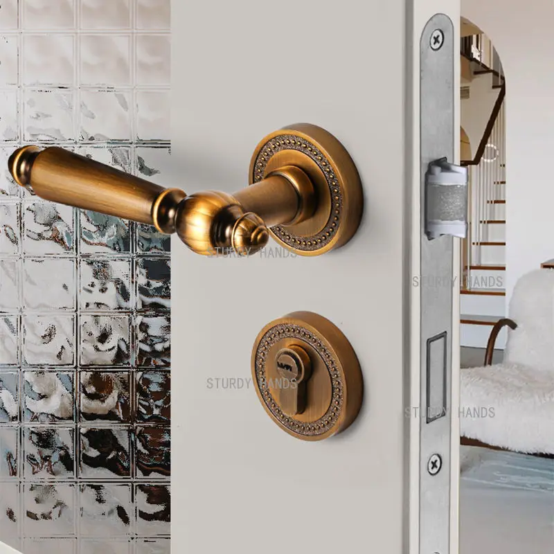 1 set of zinc alloy indoor silent door lock household universal French retro bedroom split lock