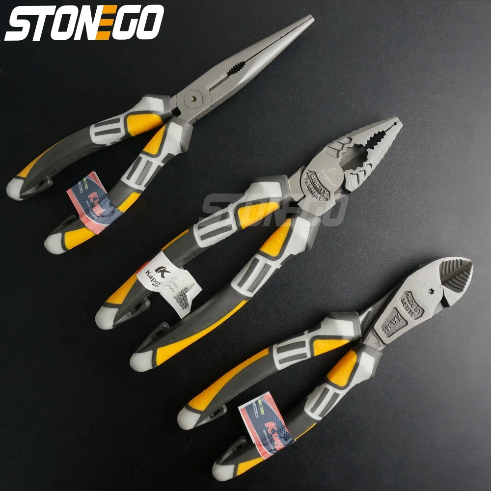 stonego alicate isolado para decapagem fio alicate eletricista cortador de fio stripper crimper duravel aco niquel chrome 01