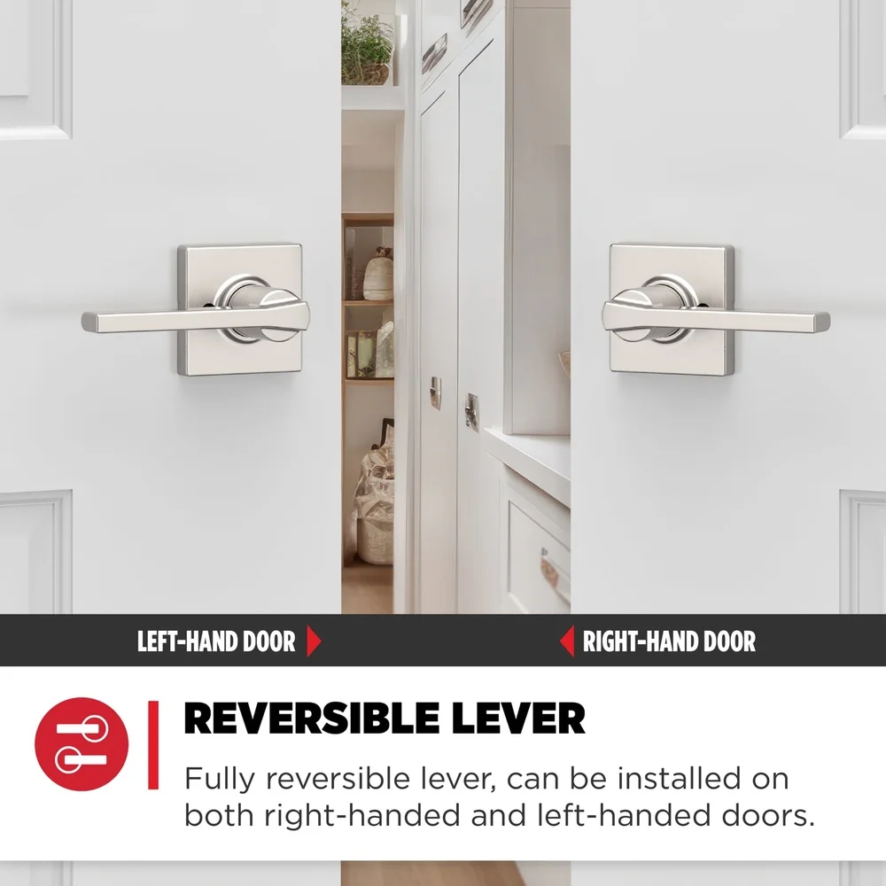 Quadratischer Türknopf mit halbdummiertem Hebel, Innentürbeschläge aus satiniertem Nickel, einfache Installation, antimikrobieller Schutz, umkehrbar
