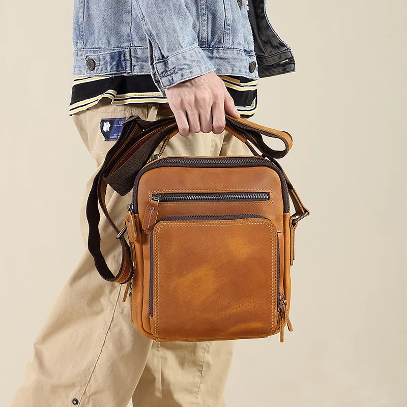 

Leather Men's Shoulder Bag Casual Large-Capacity Soft Leather Backpack Top Layer Cowhide Vertical Messenger Business Bag