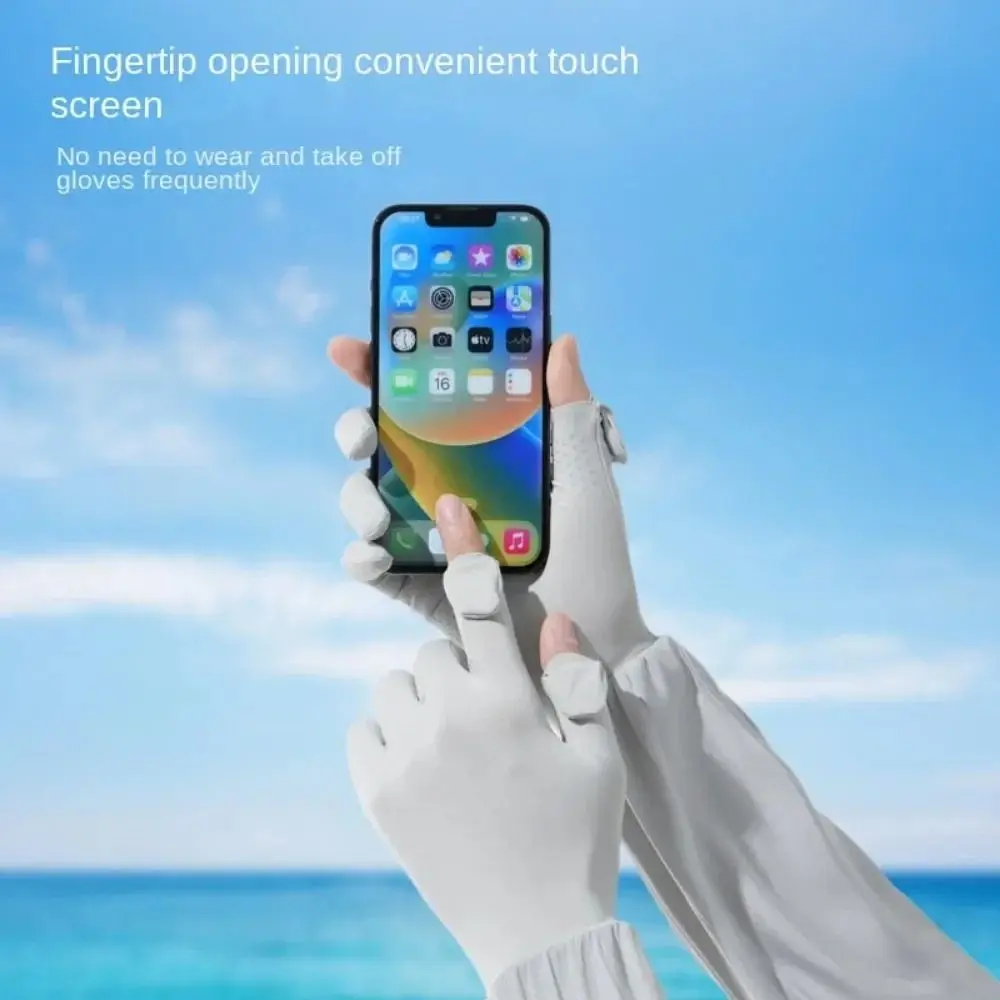 

Анти-УФ-защитные перчатки из ледяного шелка с рукавами, УФ-изоляция, солнцезащитные чехлы на палец с откидными пальцами, перчатки с длинными рукавами, велосипедные перчатки, женские