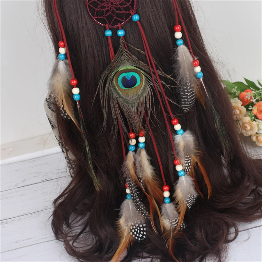 New Bohemian Women Headband National style Feather Headdress Fashion Peacock Feather Adjust Headbands Hair Accessories wholesale